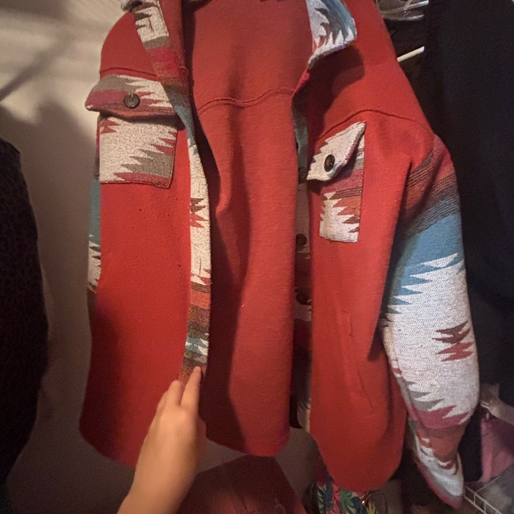 Red and Blue Utility Jacket with Sporty Style